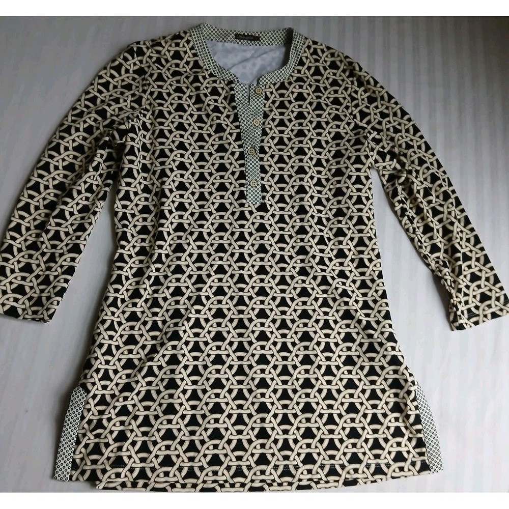 J Mclaughlin Top Small Catalina Cloth Geometric Chain Preppy Equestrian Stretch